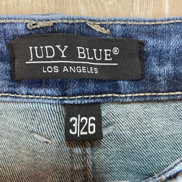 Judy Blue Wide Leg Crop Jeans 3/26 Raw Hem High Rise Stretch Denim Pants - Picture 3 of 12